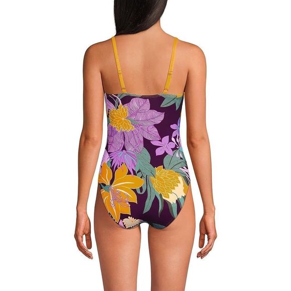 Land's End One piece monokini swimsuit adjust Dark wine floral Blooms Mango Var - Picture 4 of 6